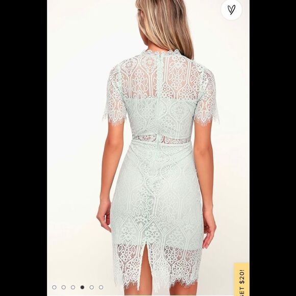 Lulus Light Blue Lace Short Sleeve Mock Neck Dress - Picture 4 of 13